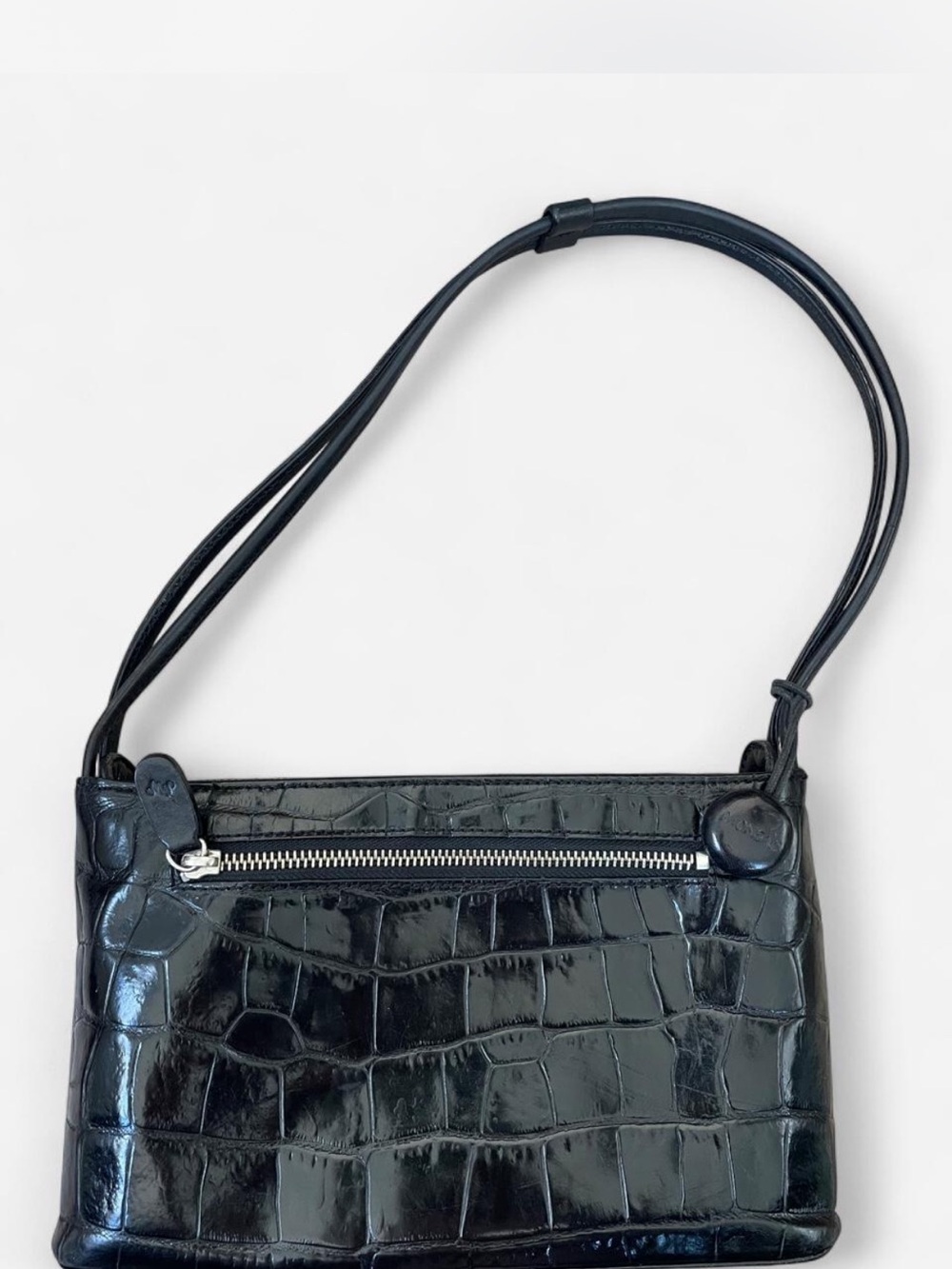 Vintage Y2K Monsac Black Croc-Embossed Shoulder Bag - Classic